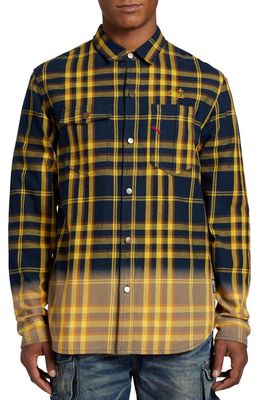 PRPS Sill Plaid Flannel Button-Up Overshirt in Navy Multi