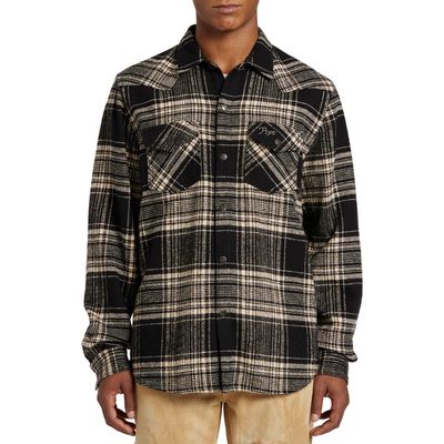 PRPS Staging Plaid Western Snap-Up Overshirt in Black 