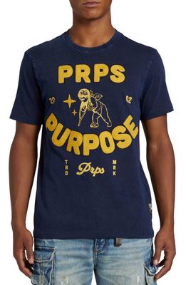 PRPS Tectonic Embroidered Cotton Graphic T-Shirt in Navy