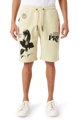PRPS Yucatan Flocked French Terry Bermuda Shorts in Green Tan