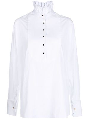 Prune Goldschmidt ruffle-neck cotton shirt - White
