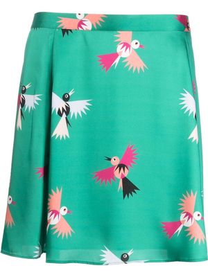 PS Paul Smith bird-print satin A-line skirt - Green