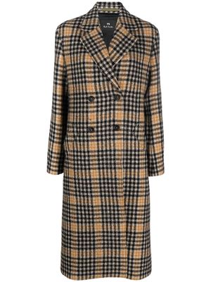 PS Paul Smith checked double-breasted coat - Brown