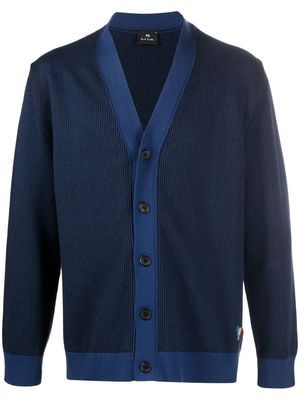 PS Paul Smith contrast-trim organic cotton cardigan - Blue