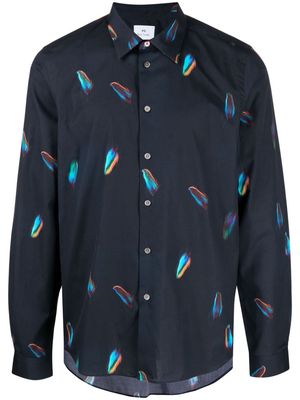 PS Paul Smith Falling Feather-print cotton shirt - Blue