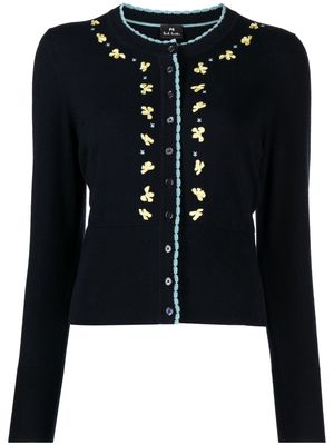 PS Paul Smith floral-embroidered wool-cotton cardigan - Blue