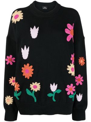 PS Paul Smith floral intarsia-knit jumper - Black