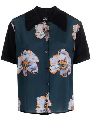 PS Paul Smith floral-print panelled shirt - Blue