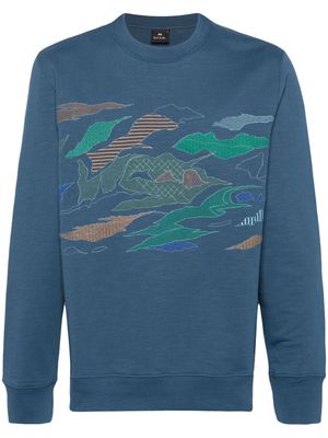 PS Paul Smith landscape-embroidered cotton sweatshirt - Blue