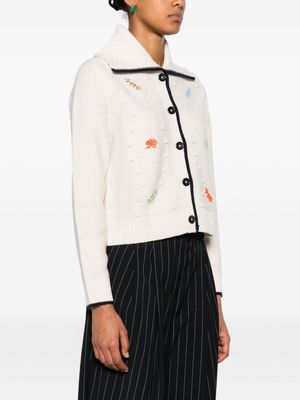 PS Paul Smith motif-embroidered ribbed-knit cardigan - Neutrals