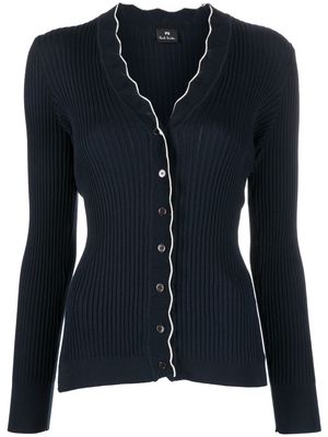 PS Paul Smith ribbed-knit organic cotton cardigan - Blue