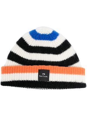 PS Paul Smith ribbed striped beanie hat - Black