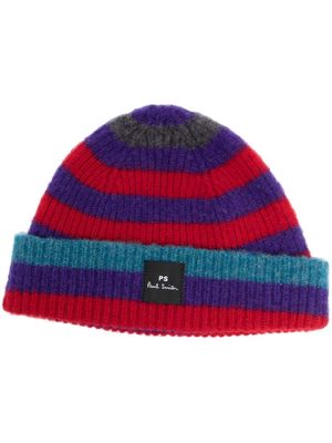 PS Paul Smith ribbed striped beanie hat - Blue