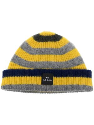 PS Paul Smith ribbed striped beanie hat - Grey