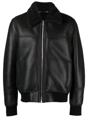 PS Paul Smith shearling-collar zipped leather jacket - Black