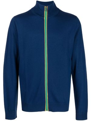 PS Paul Smith stripe-detail zip-up wool cardigan - Blue