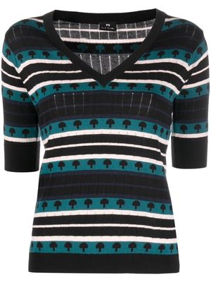 PS Paul Smith striped V-neck knitted top - Blue