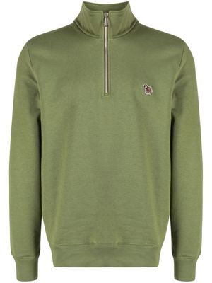 PS Paul Smith zebra-motif cotton half-zip sweatshirt - Green