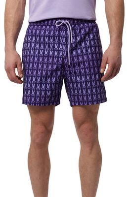 Psycho Bunny Barker Print Swim Trunks in Purple