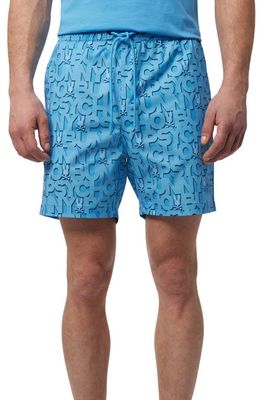 Psycho Bunny Damon Print Swim Trunks in Cool Blue