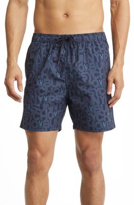 Psycho Bunny Damon Print Swim Trunks in New Navy