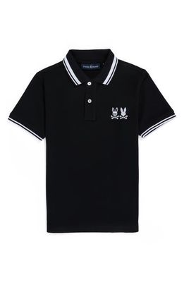 Psycho Bunny Kids' Kingwood Embroidered Piqué Polo in Black