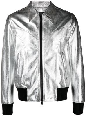 PT Torino metallic leather bomber jacket - Silver