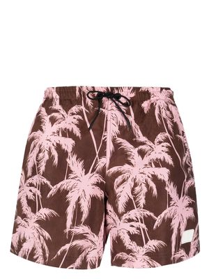 PT Torino palm tree-print drawstring swim shorts - Brown