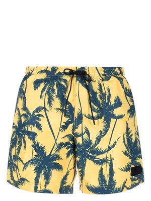 PT Torino palm tree-print drawstring swim shorts - Yellow