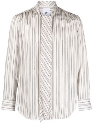 PT Torino striped self-tie shirt - White