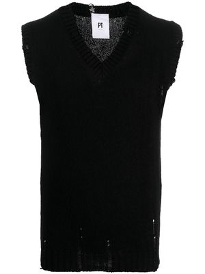 PT Torino V-neck distressed knit vest - Black