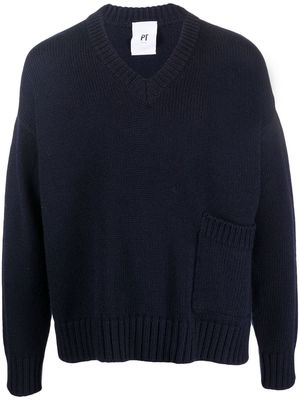 PT TORINO V-neck virgin wool jumper - Blue