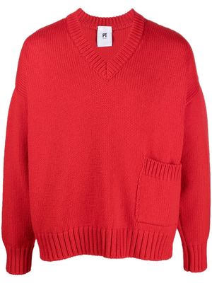 PT TORINO V-neck virgin wool jumper - Red