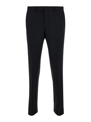 PT01 Black Slim Trousers In Wool Blend Man