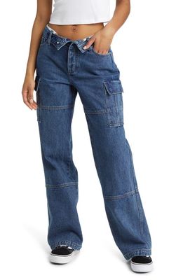 PTCL Foldover Waist Wide Leg Cargo Jeans in Dark Wash