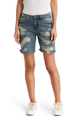 PTCL Ripped Mid Thigh Denim Shorts in Tint Wash