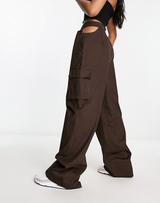 Public desire Cargo pants with cut out sides in chocolate-Brown