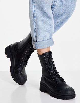 Public Desire Counter lace up chunky biker boots in black
