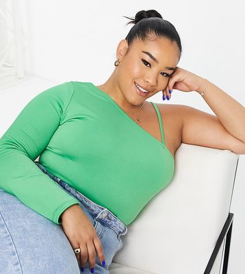 Public Desire Curve double layer slinky plunge bodysuit in bright green