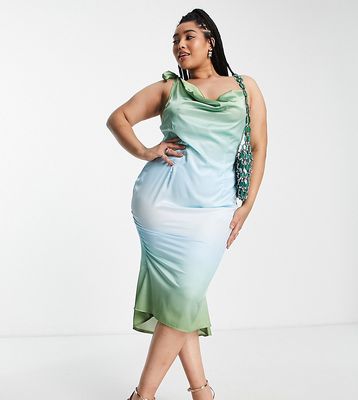 Public Desire Curve tie should satin slip dress in green ombre-Multi