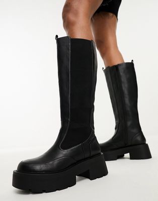 Public Desire Evergreen chunky knee boots in black