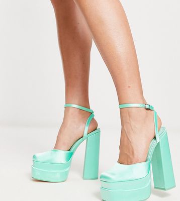 Public Desire Exclusive Moonchild platform heeled sandals in pale green satin