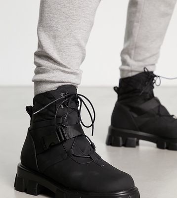 Public Desire Garrison buckle strap quilted lace-up boots in black