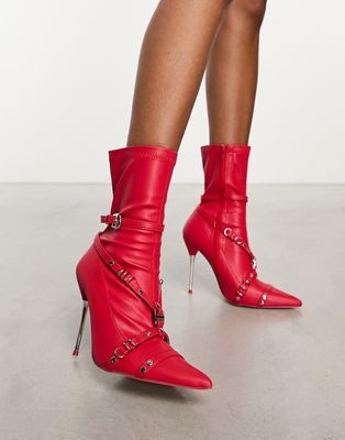 Public Desire Joyride strap detail heeled boots in red