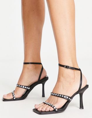 Public Desire Leni mid heel sandals with embellished straps in black