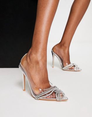 Public Desire Loxi clear pumps with embellished detail in silver