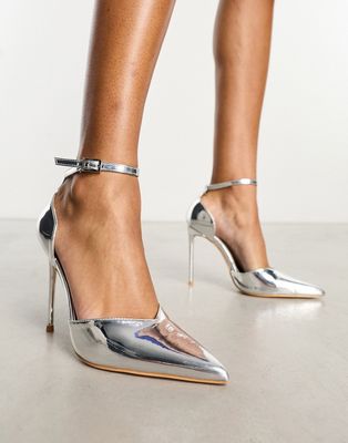 Public Desire Manifest mirrored heeled shoe in silver