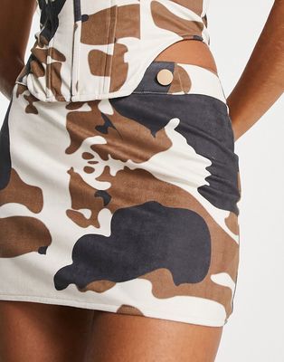 Public Desire micro low waist mini skirt in cow print - part of a set-Multi