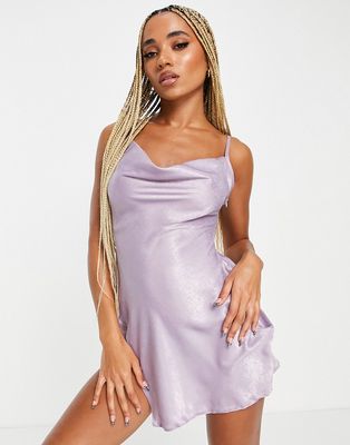 Public Desire mini satin cowl neck slip summer dress in lilac-Purple