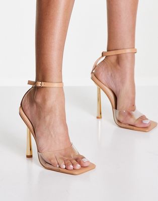 Public Desire Monroe heel sandals in beige-Neutral
